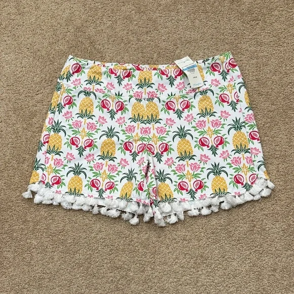 NWT J. Mclaughlin Avila Pineapple Palms Mid Rise Tassle Detail Shorts Size Small